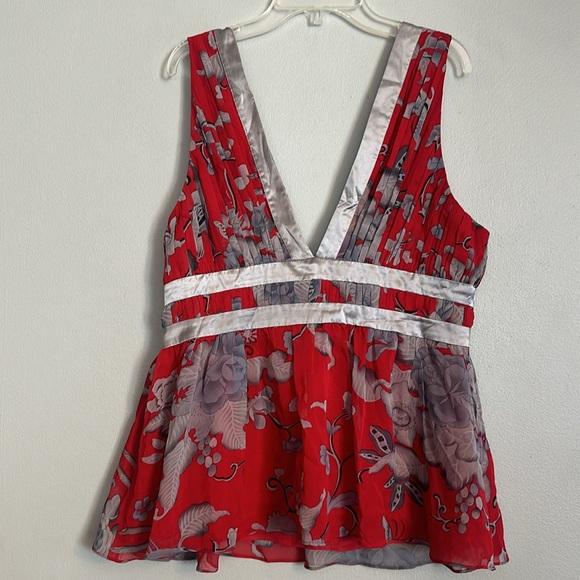 Arden B. women red camisole 100% silk tan top with gray & black flowers - Picture 6 of 8